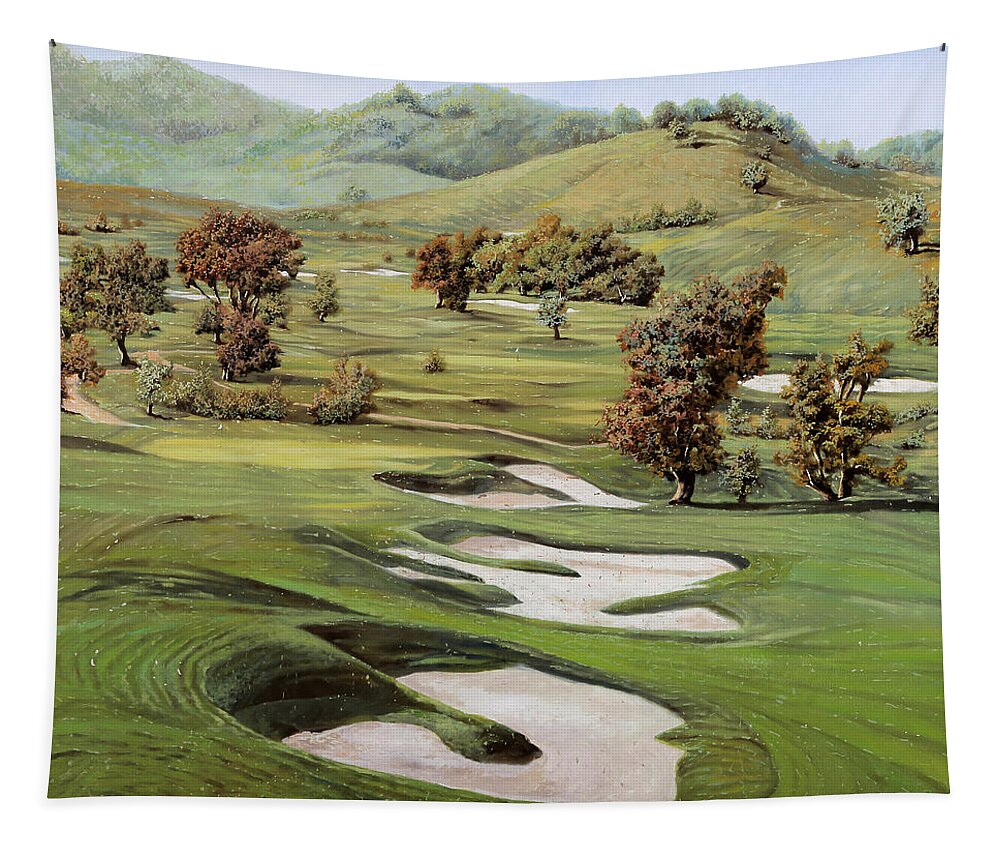 Golf Tapestry featuring the painting CordeValle golf course by Guido Borelli
