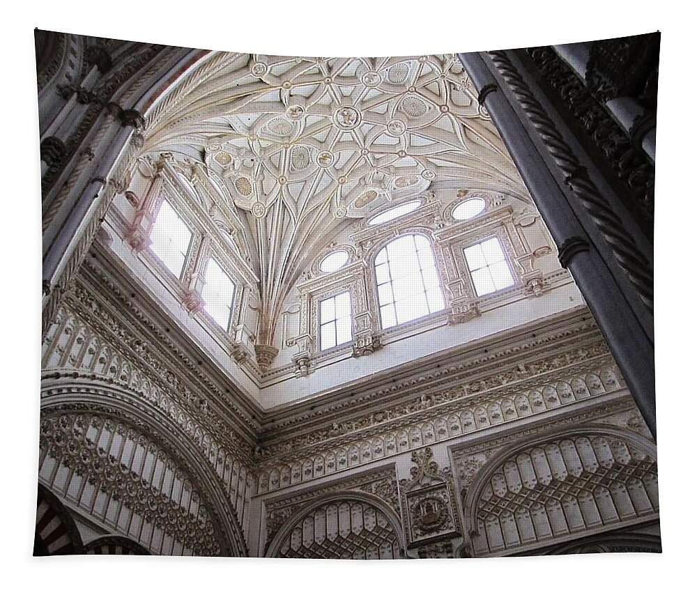  Tapestry featuring the photograph Cordoba Cathedral Ancient Ornate Ceiling IV Spain by John Shiron