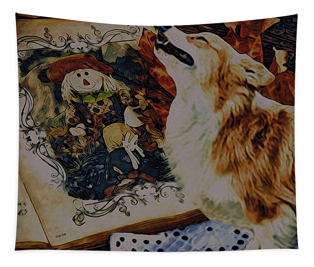 Pembroke Welsh Corgi Tapestry featuring the digital art Corgi Appreciating Art by Kathy Kelly