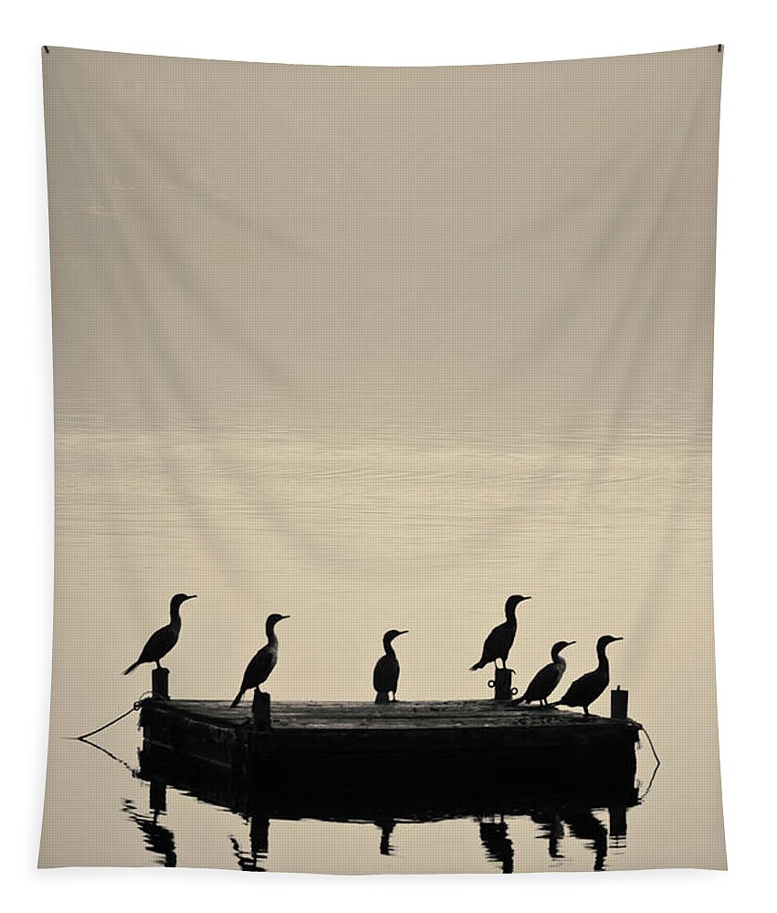 Dock Tapestry featuring the photograph Cormorants and Dock taunton River No. 2 by David Gordon