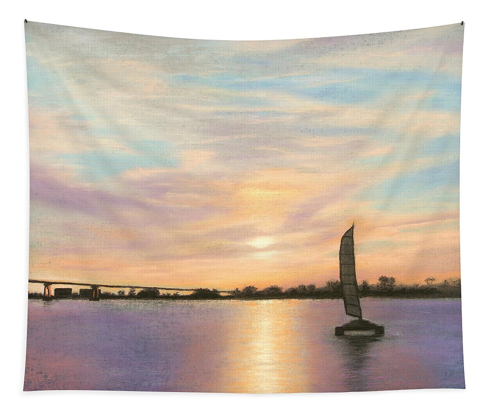 Coronado Tapestry featuring the pastel Coronado Bridge Sunset B by Michael Heikkinen