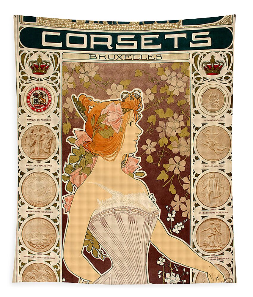Corset Tapestry featuring the photograph Corset Ad 1900 by Andrew Fare