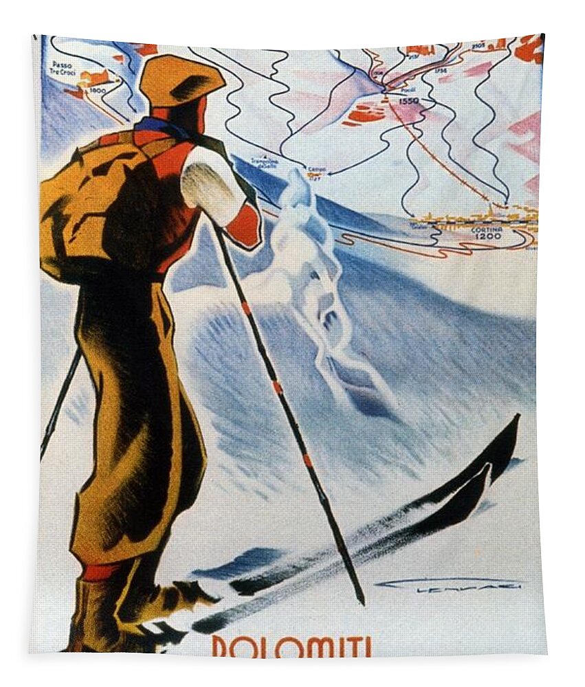 Cortina Tapestry featuring the painting Cortina Dolomiti Skiing Vintage Travel Poster by Studio Grafiikka