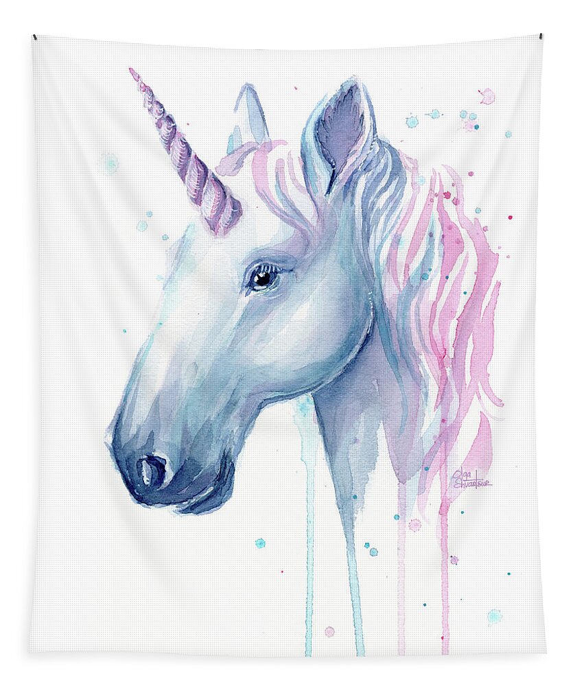 Unicorn Tapestry featuring the painting Cotton Candy Unicorn by Olga Shvartsur