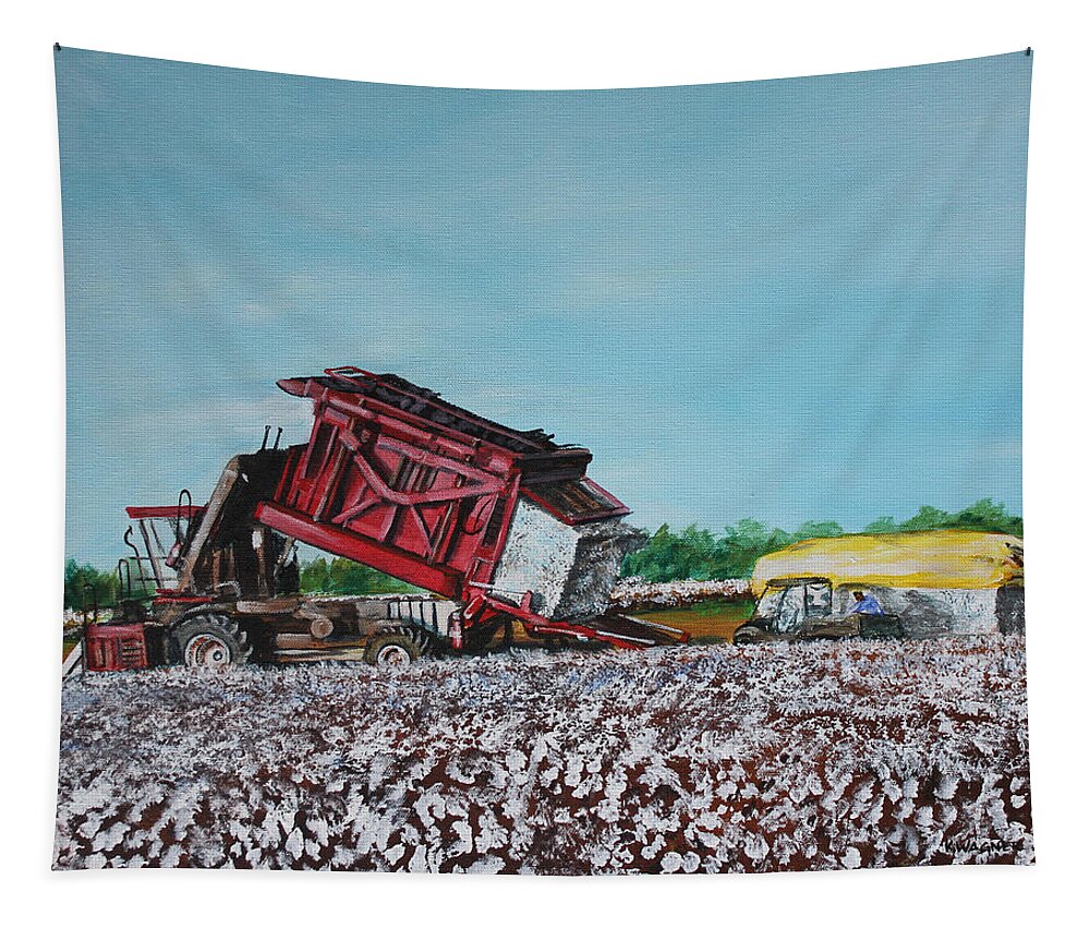 Cotton Tapestry featuring the painting Cotton Pickin' Business by Karl Wagner