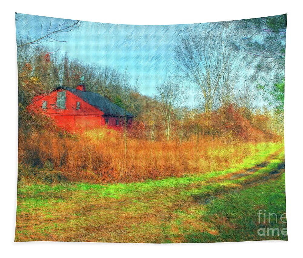 Barn Tapestry featuring the painting Country Roads by Tina LeCour