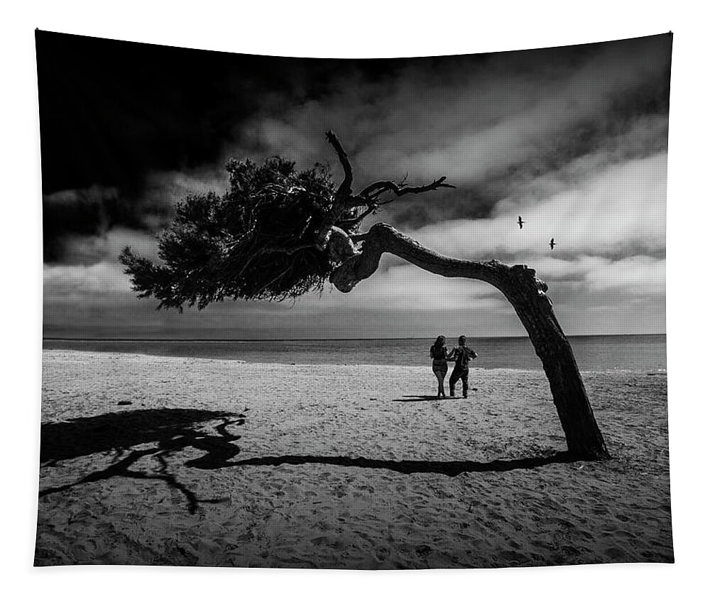 Tree Tapestry featuring the photograph Couple on Cabrillo Beach by Los Angeles California by Randall Nyhof