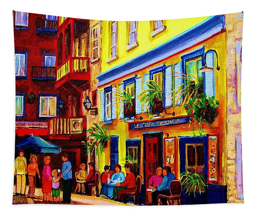 Courtyard Cafes Tapestry featuring the painting Courtyard Cafes by Carole Spandau