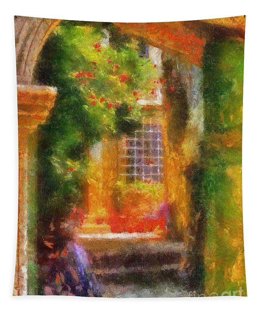 Courtyard Tapestry featuring the photograph Courtyard in Cavtat by Lois Bryan