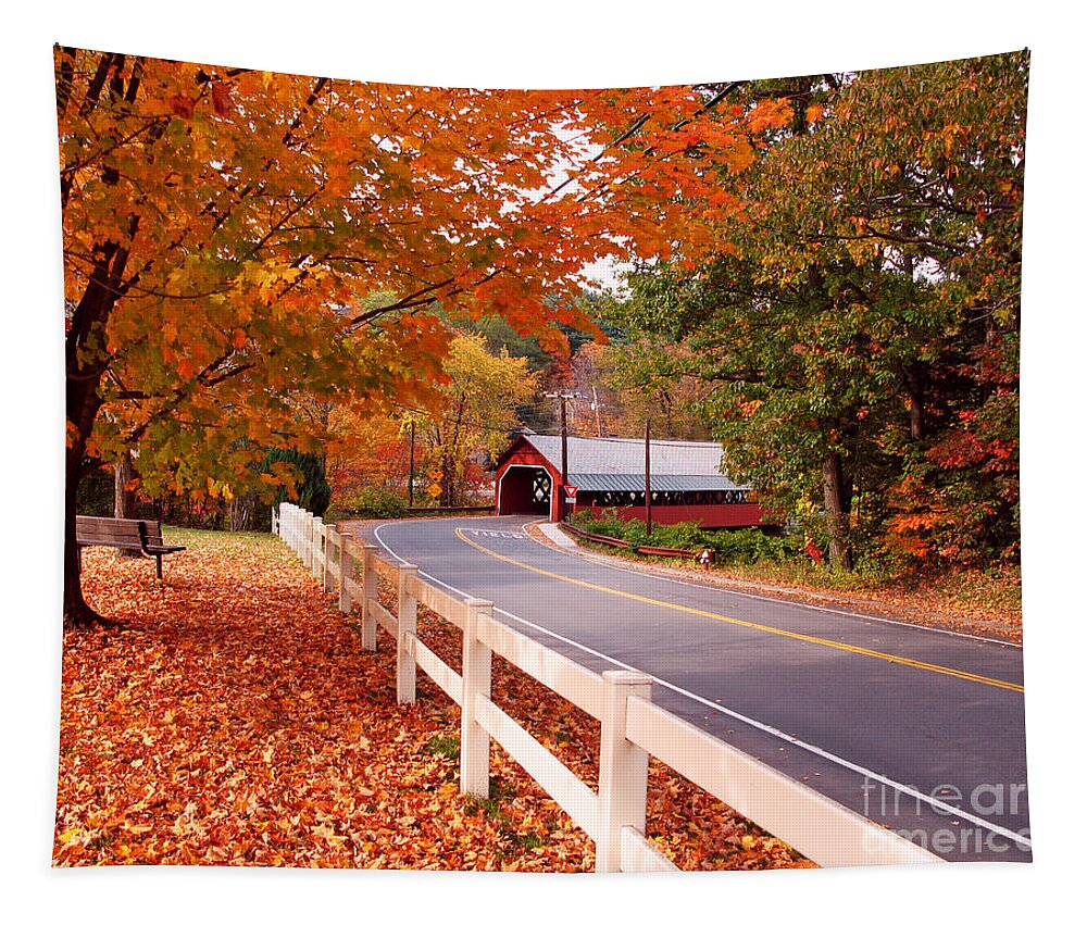 Fall Color Tapestry featuring the photograph Covered Bridge in Brattleboro VT by Jack Schultz
