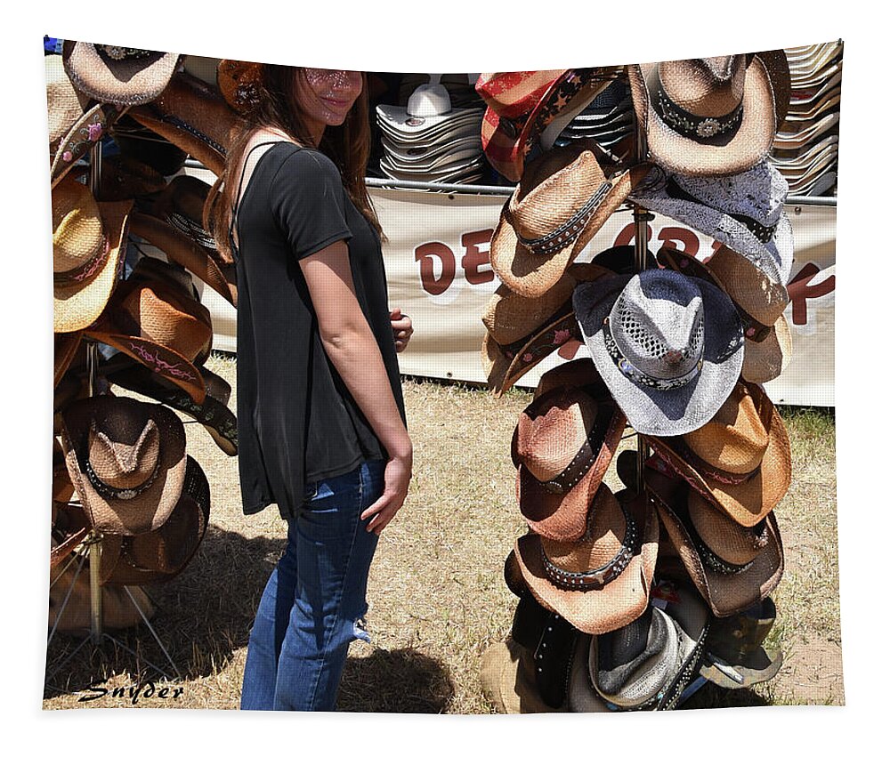 Cow Girl And Cowgirl Hats Tapestry featuring the photograph Cow Girl and Cowgirl Hats by Floyd Snyder