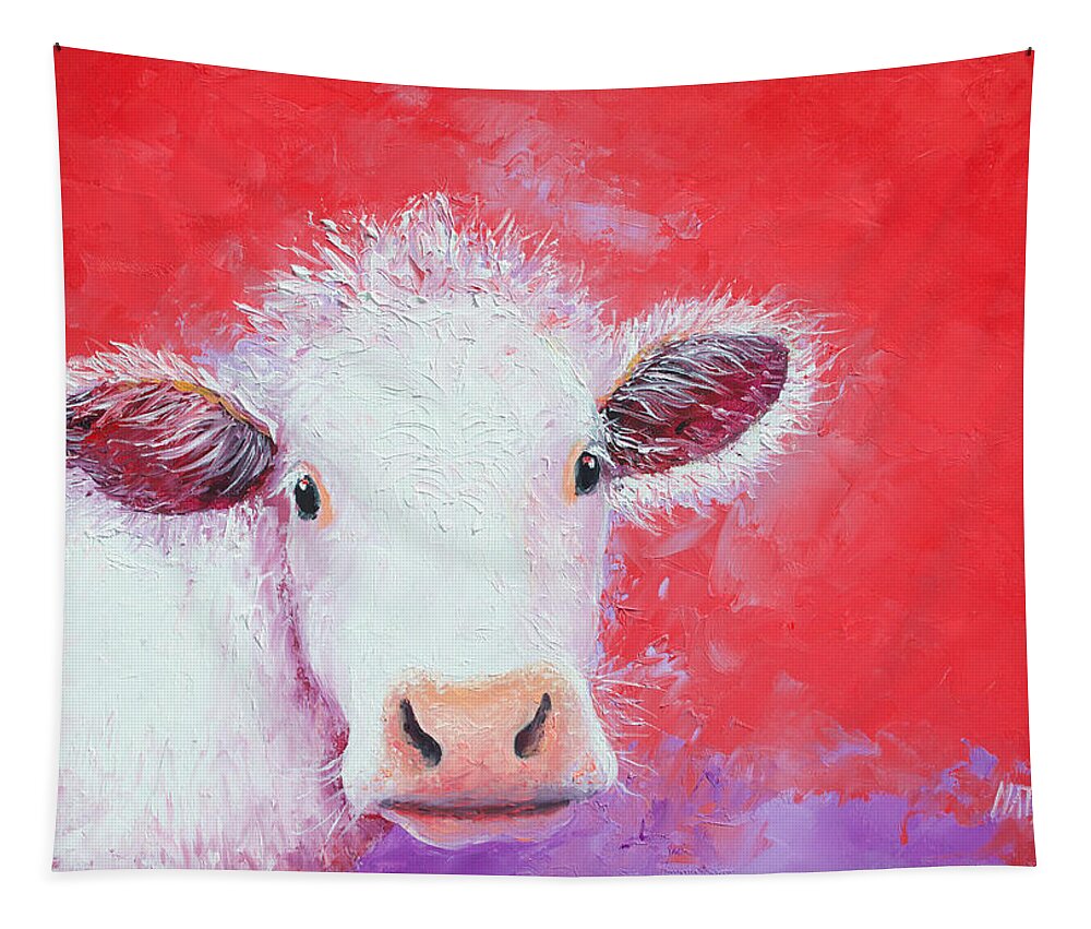 Charolais Tapestry featuring the painting Cow painting - Charolais by Jan Matson