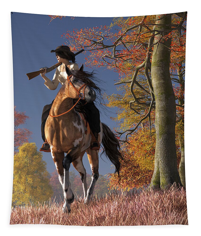 Cowgirl Tapestry featuring the digital art Cowgirl Autumn by Daniel Eskridge