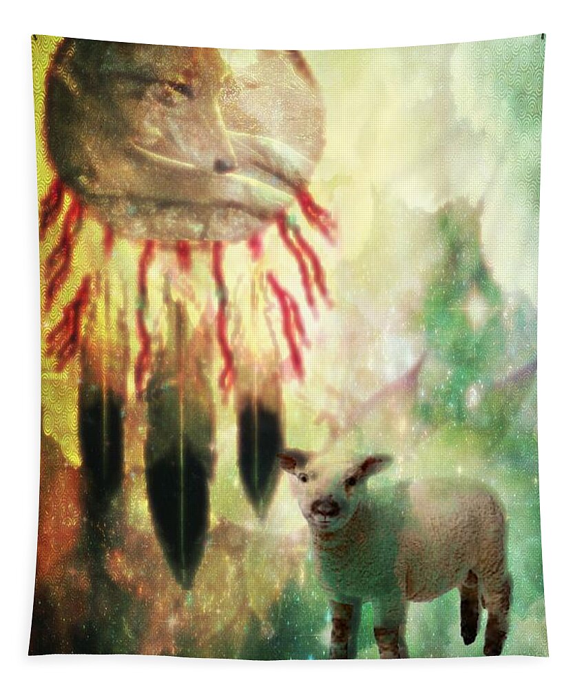 Coyote And The Lamb Tapestry featuring the photograph Coyote and the Lamb by Maria Urso
