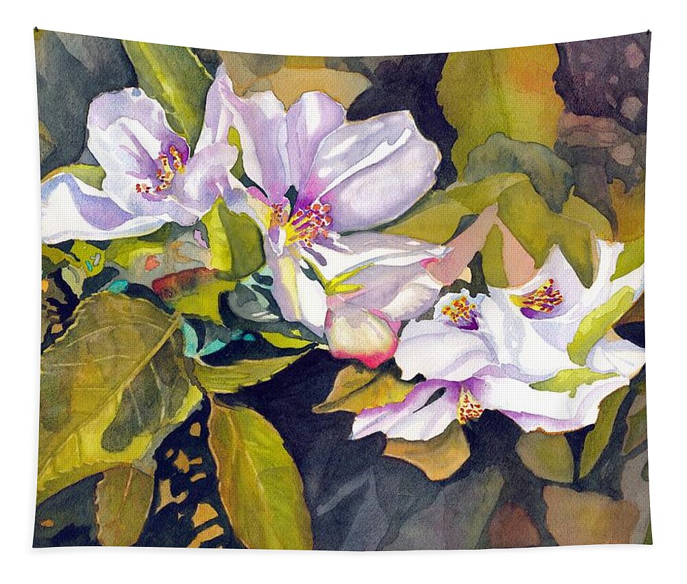 Bonsai Tapestry featuring the painting Crabapple Bonsai in Bloom by Gerald Carpenter