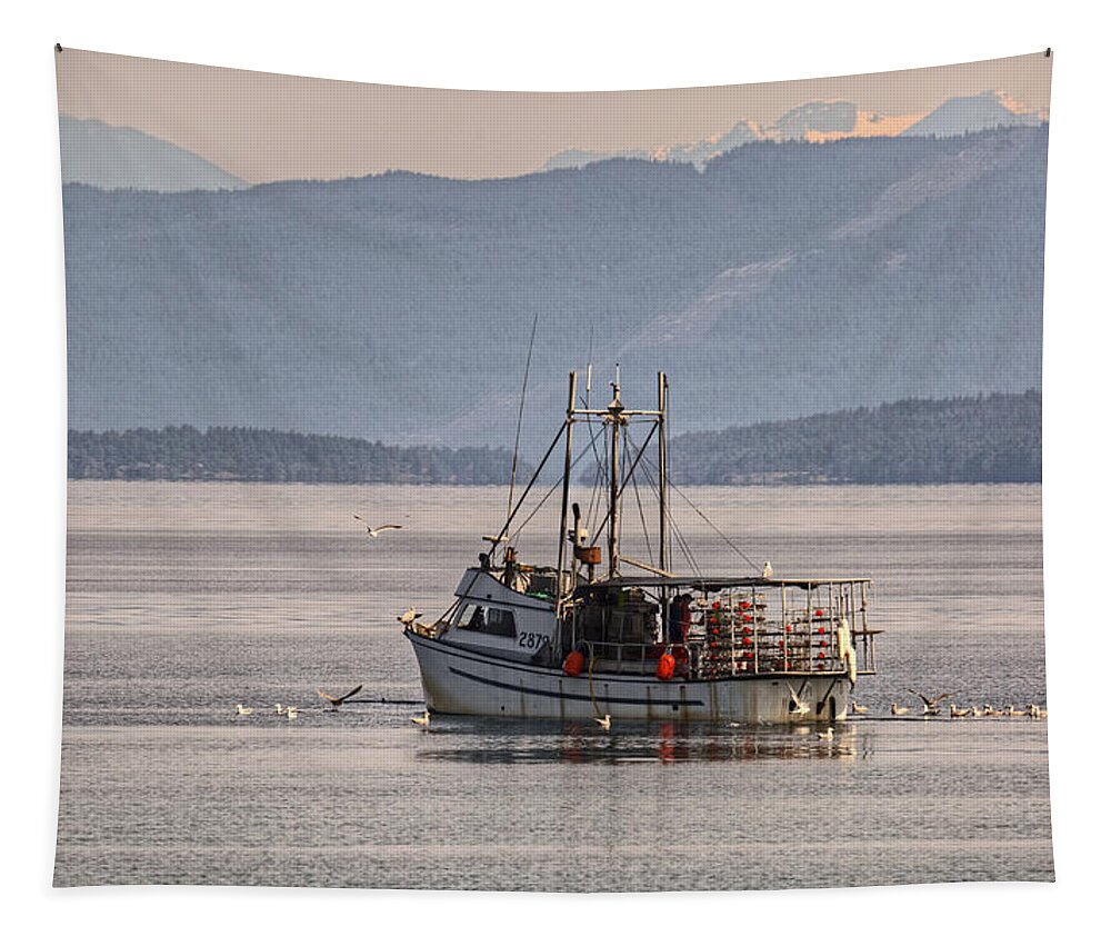 Boat Tapestry featuring the photograph Crabbing by Randy Hall