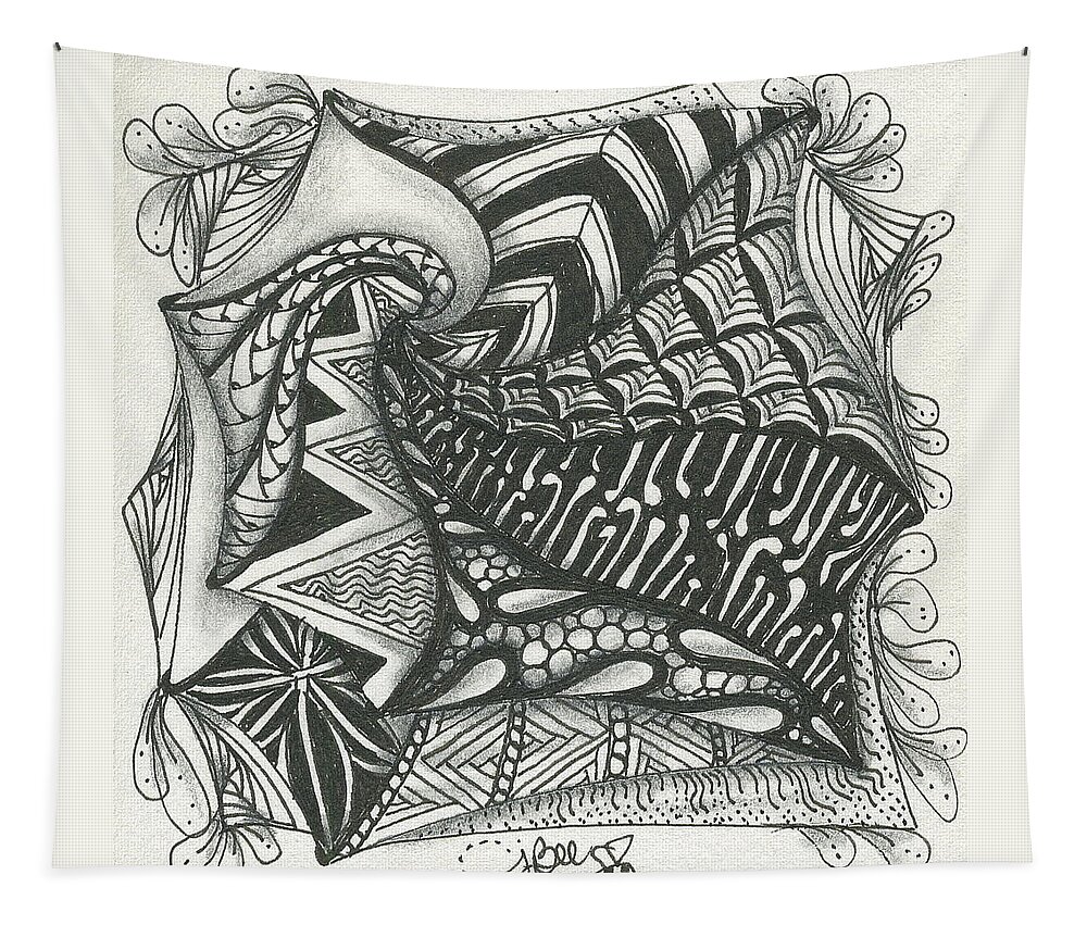 Zentangle Tapestry featuring the drawing Crazy Spiral by Jan Steinle