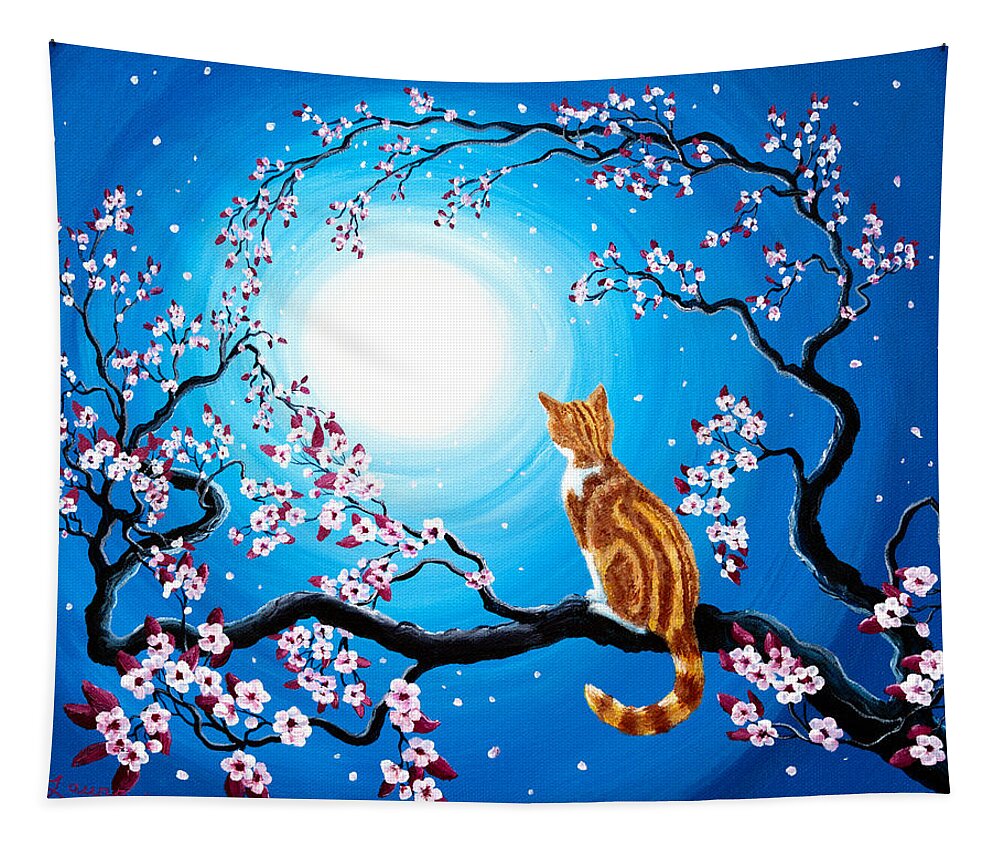 Orange Tabby Tapestry featuring the painting Creamsicle Kitten in Blue Moonlight by Laura Iverson