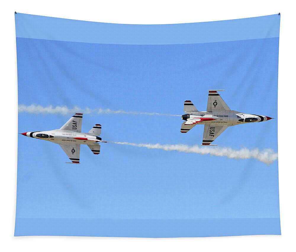 F-16 Tapestry featuring the photograph Crossing Paths by Shoal Hollingsworth