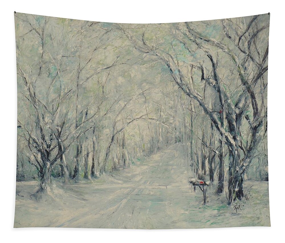 Oil Pastel Tapestry featuring the painting Crossroads From the Dee Street Series by Robin Miller-Bookhout