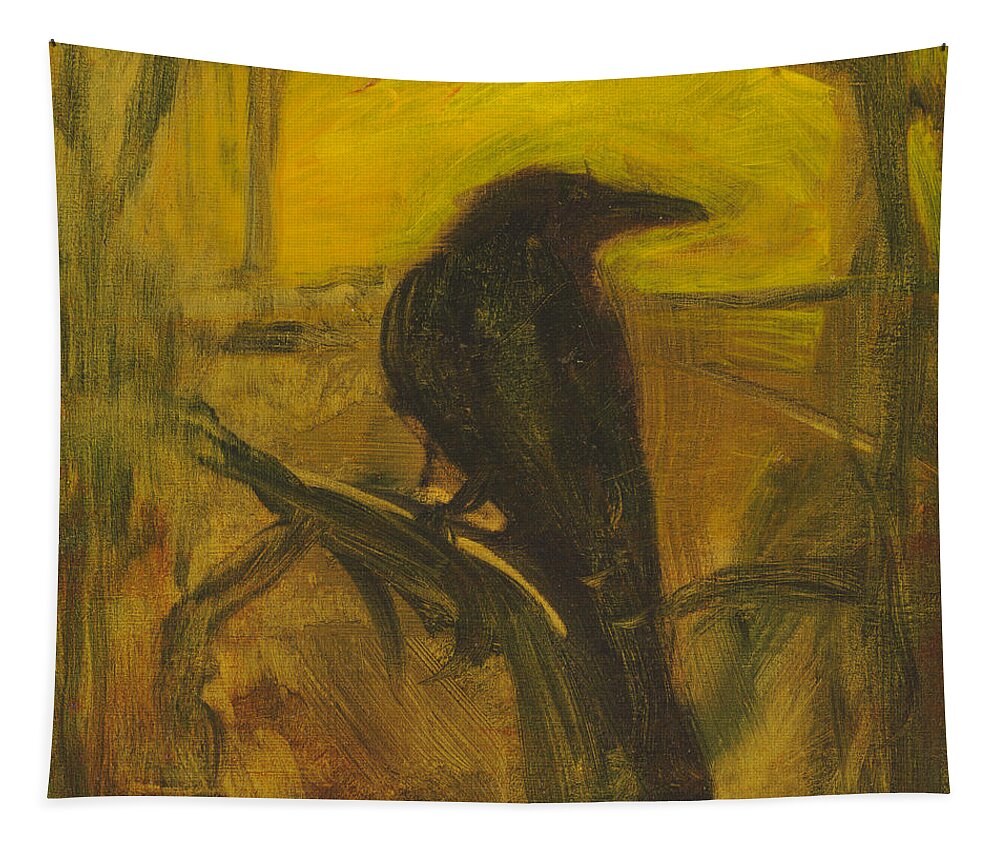 Bird Tapestry featuring the painting Crow 21 by David Ladmore