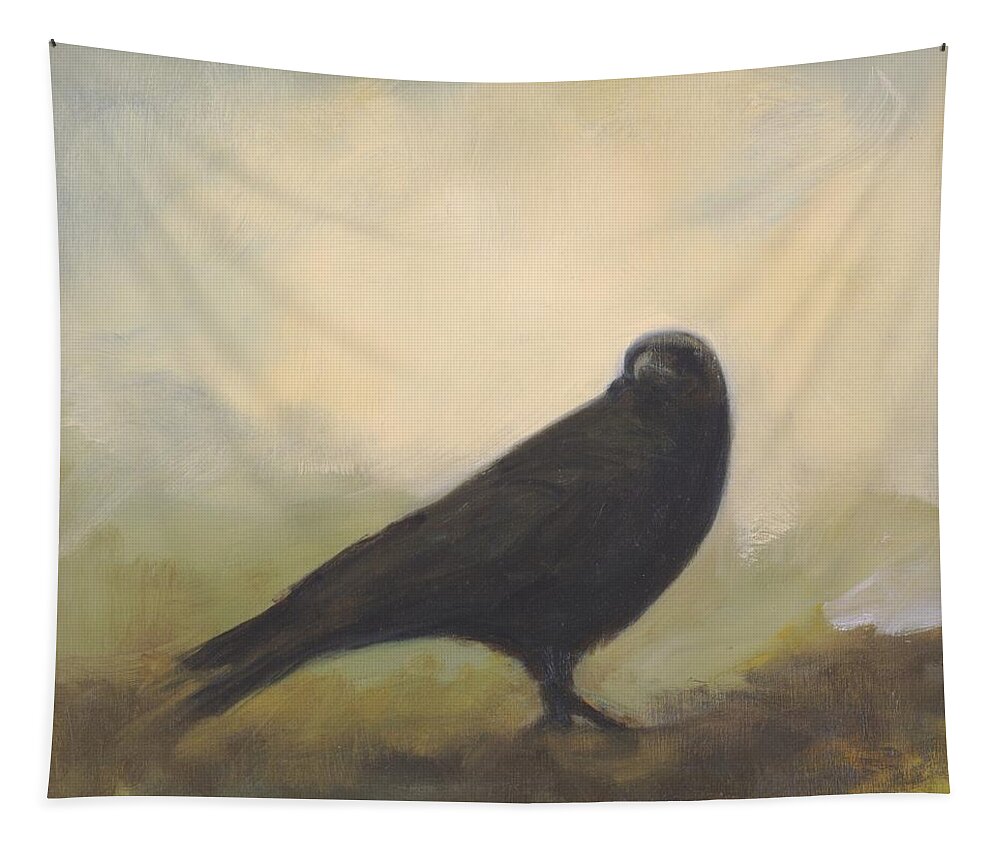 Bird Tapestry featuring the painting Crow 24 by David Ladmore
