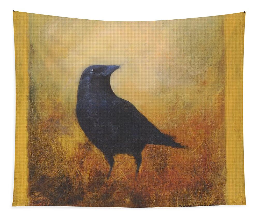 Bird Tapestry featuring the painting Crow 25 by David Ladmore