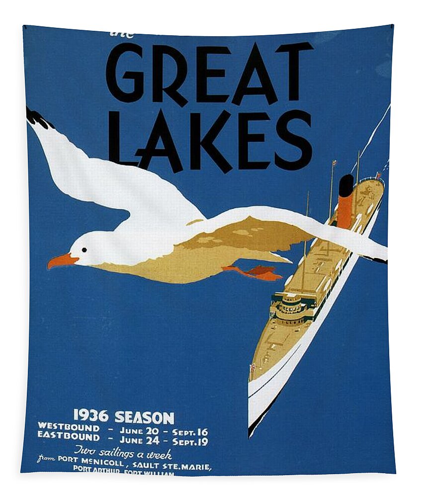 Travel Poster Tapestry featuring the mixed media Cruise Across The Great Lakes - Canadian Pacific - Retro travel Poster - Vintage Poster by Studio Grafiikka