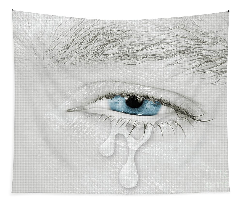 Left Tapestry featuring the photograph Crying blue left eye by Benny Marty