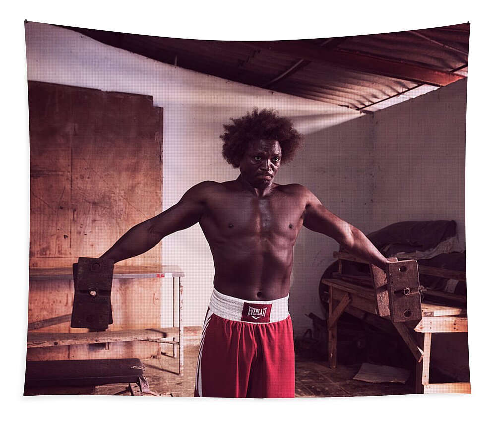 Joan Carroll Tapestry featuring the photograph Cuban Boxer in Training II by Joan Carroll