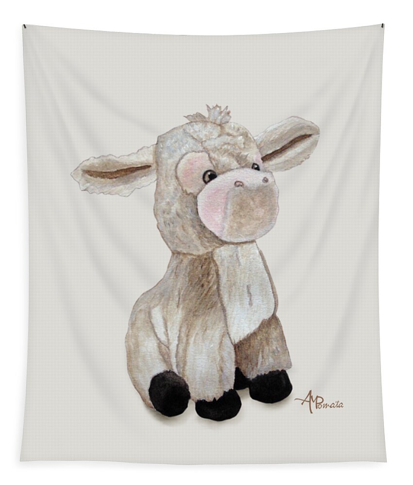Cuddly Animals Tapestry featuring the painting Cuddly Donkey Watercolor by Angeles M Pomata