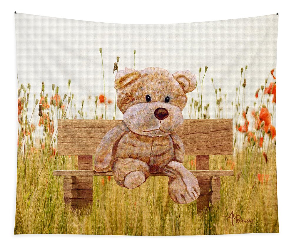 Cuddly Animals Tapestry featuring the mixed media Cuddly In The Garden by Angeles M Pomata