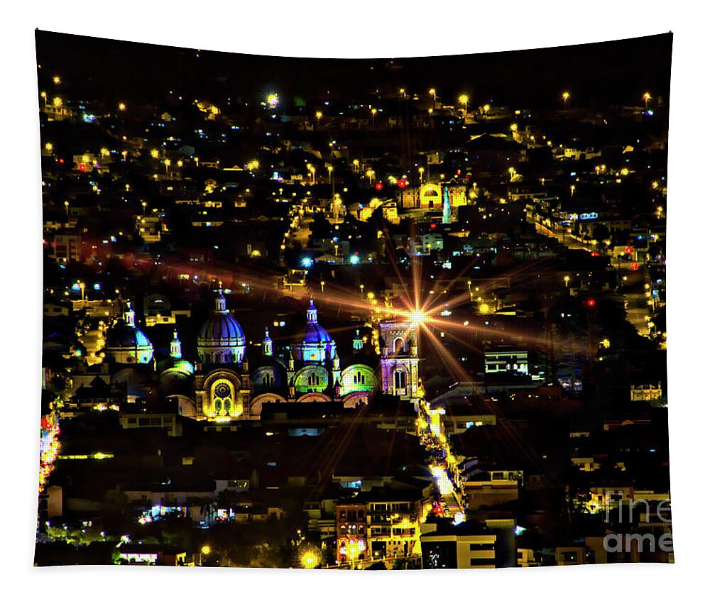 El Centro Tapestry featuring the photograph Cuenca's Historic District At Night by Al Bourassa