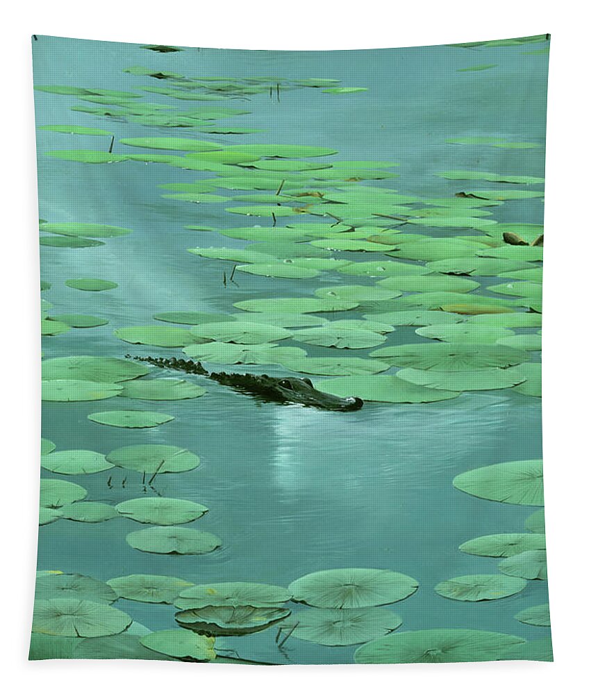Alligator Tapestry featuring the painting Cumberland Resident by Mike Brown