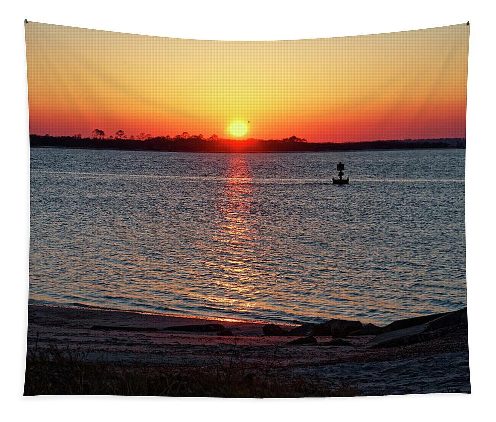 Sunset Over Cumberland Sound Tapestry featuring the photograph Cumberland Sound Sunset by Sally Weigand