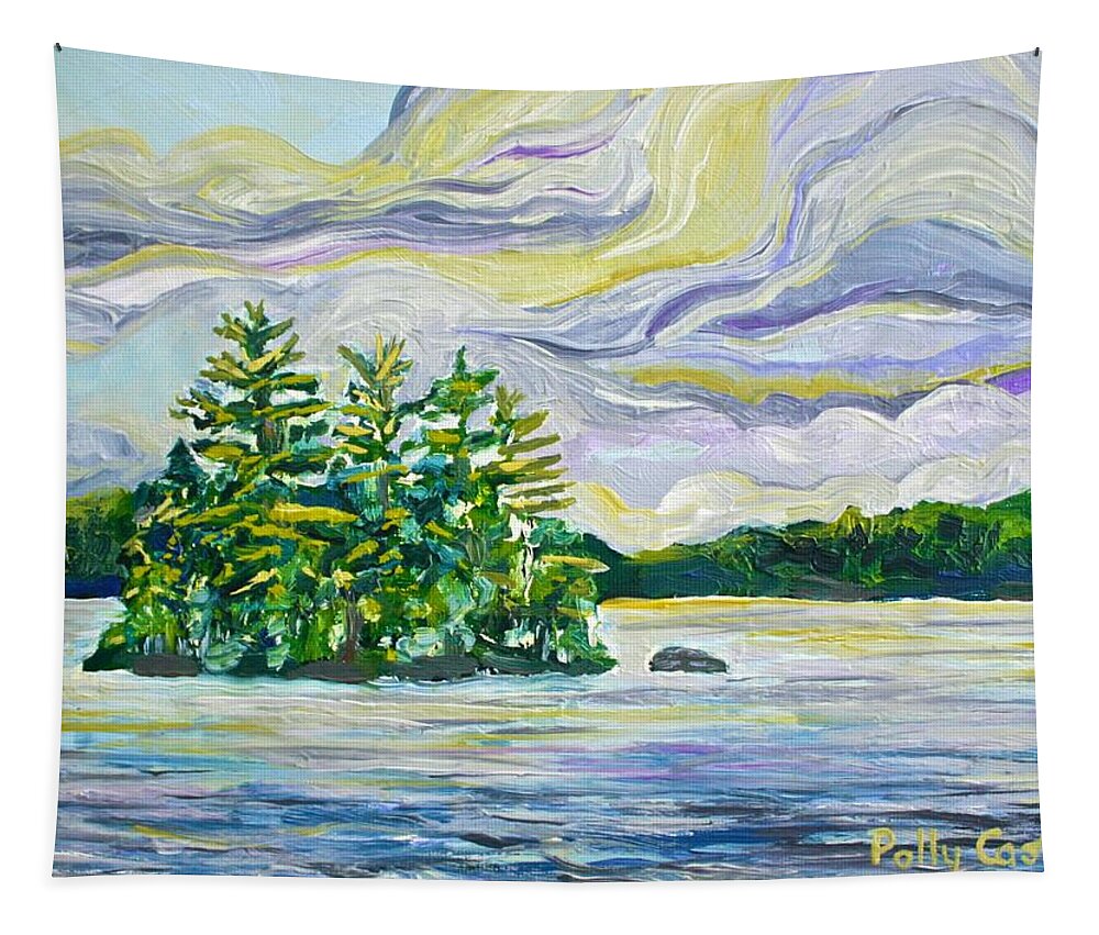 Landscape Tapestry featuring the painting Cumulous Clouds Over Cherry Island by Polly Castor
