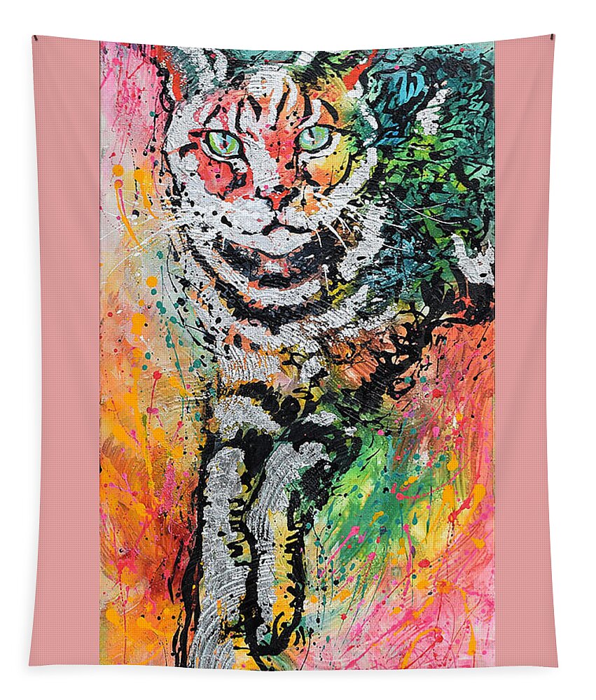 Cats Tapestry featuring the painting Curious Cat by Jyotika Shroff