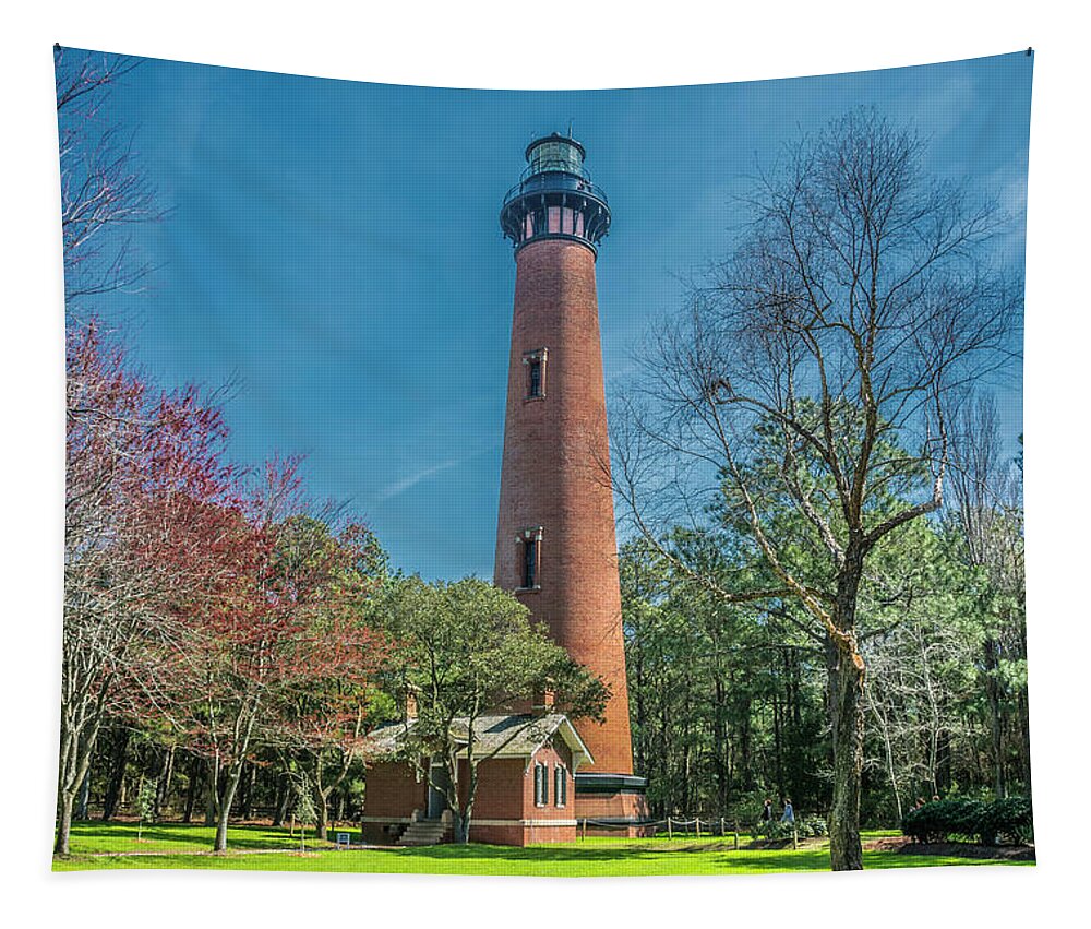 Currituck Beach Lighthouse Tapestry featuring the photograph Currituck Beach Lighthouse Spring 2016 by WAZgriffin Digital