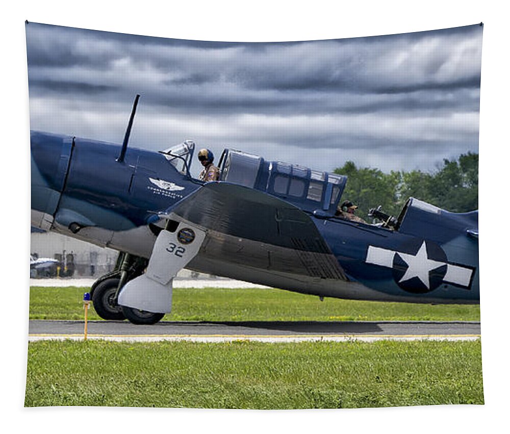 Airport Tapestry featuring the photograph Curtiss Helldiver in Color by Steven Ralser