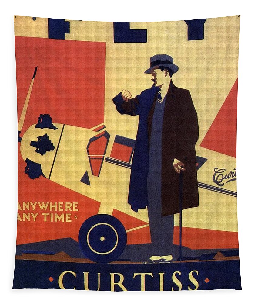 Curtiss Flying Service Tapestry featuring the photograph Curtiss Flying Service - Art Deco Poster - Vintage Advertising Poster by Studio Grafiikka