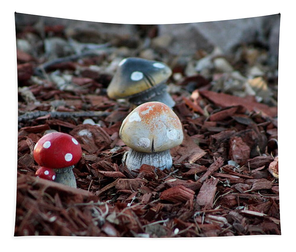 Tombstone Arizona Tapestry featuring the photograph Cluster of Toadstools in Fairy Garden by Colleen Cornelius