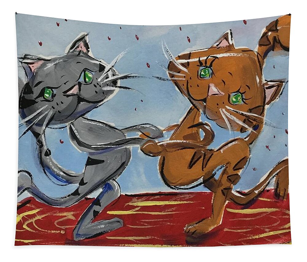 Cat Tapestry featuring the painting Cut-a-Rug by Terri Einer