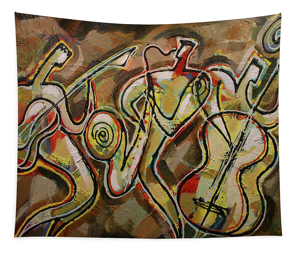West Coast Jazz Tapestry featuring the painting Cyber Jazz by Leon Zernitsky