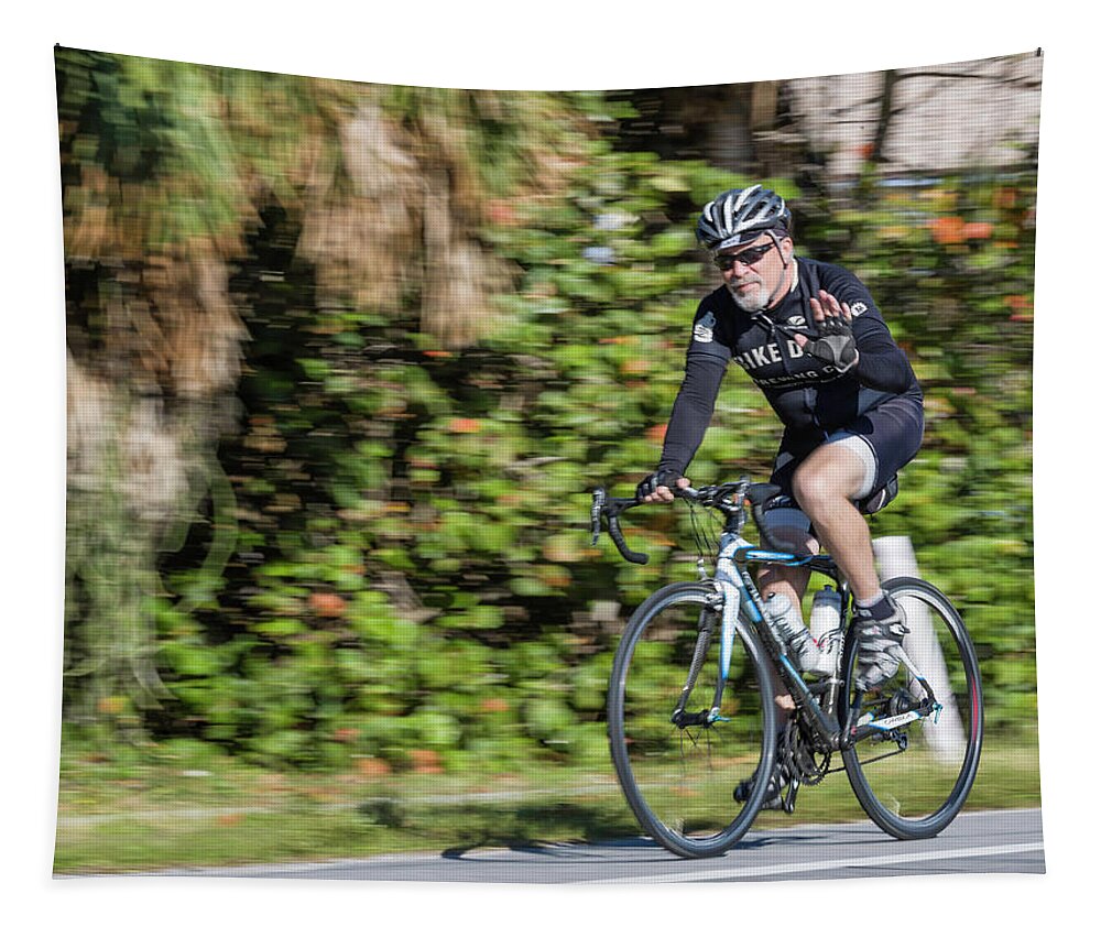 Cyclist Tapestry featuring the photograph Cyclist on Hutchinson Island by Fran Gallogly
