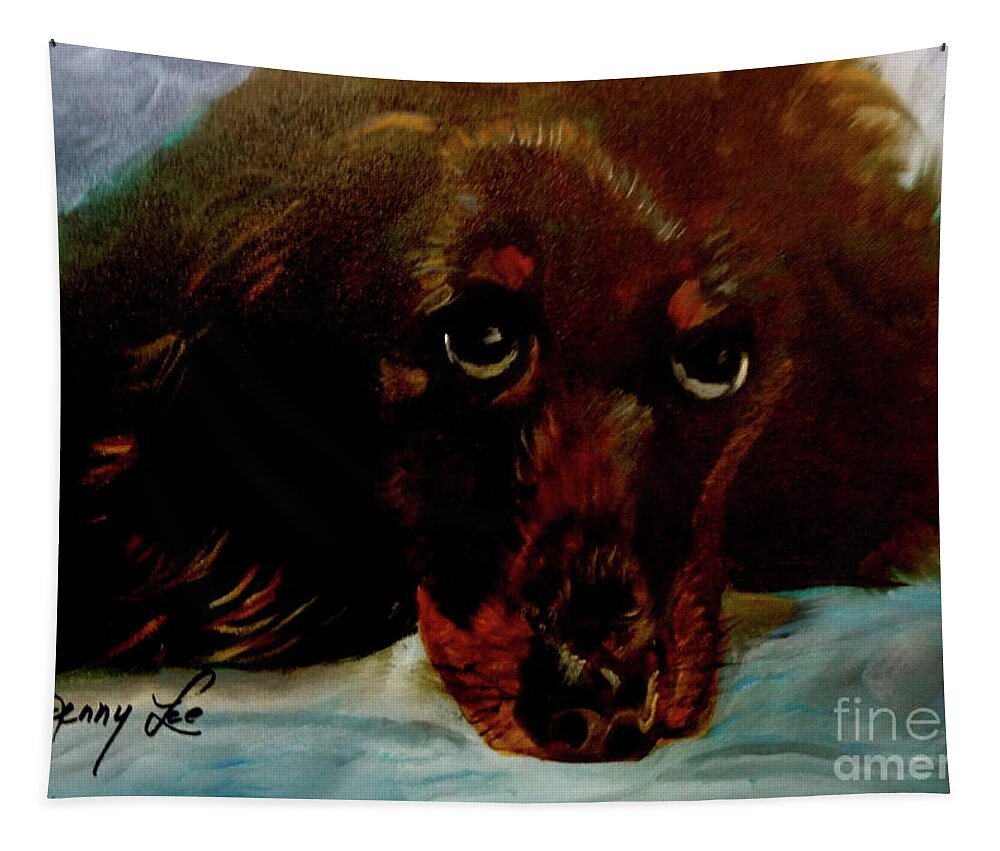 Dog Tapestry featuring the painting Dachshund by Jenny Lee