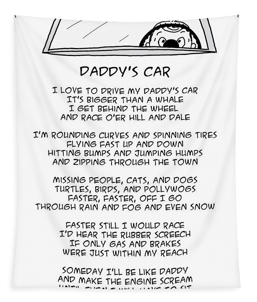 Dad Tapestry featuring the drawing Daddys Car by John Haldane