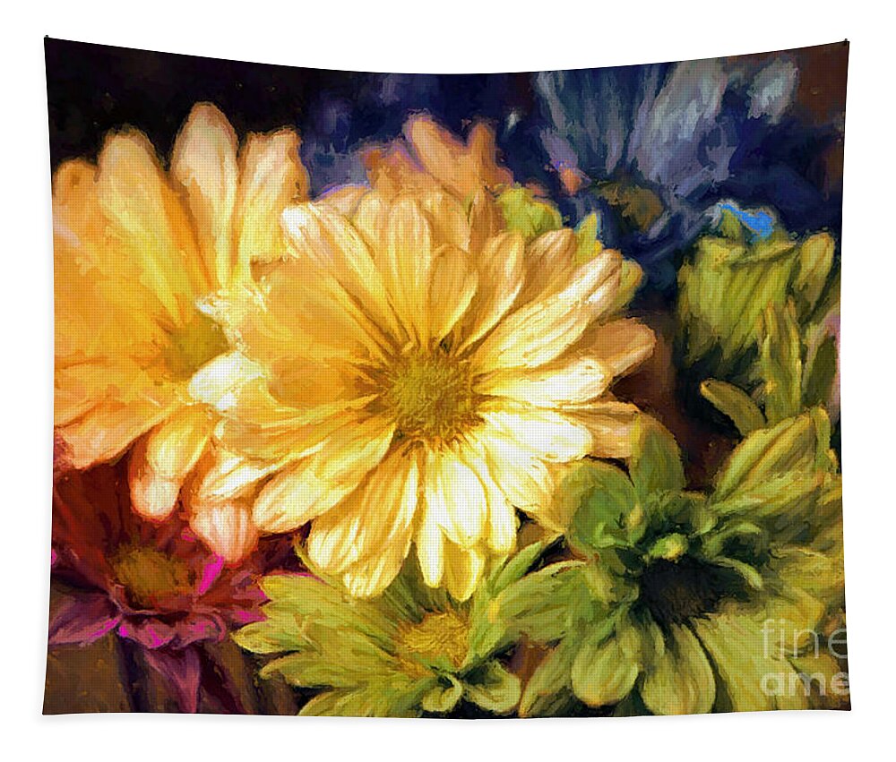Daisy Flowers Tapestry featuring the mixed media Daisy Flower Print by Tina LeCour