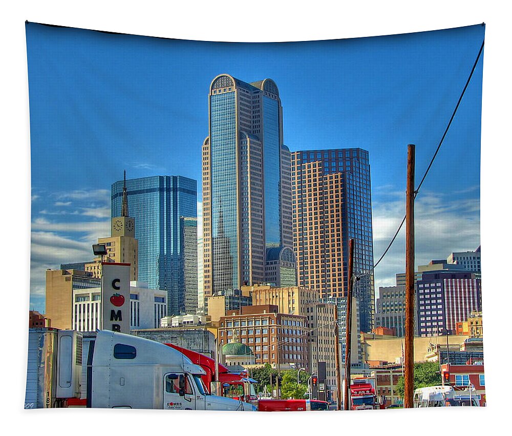 Dallas Tapestry featuring the photograph Dallas Morning Skyline by Farol Tomson