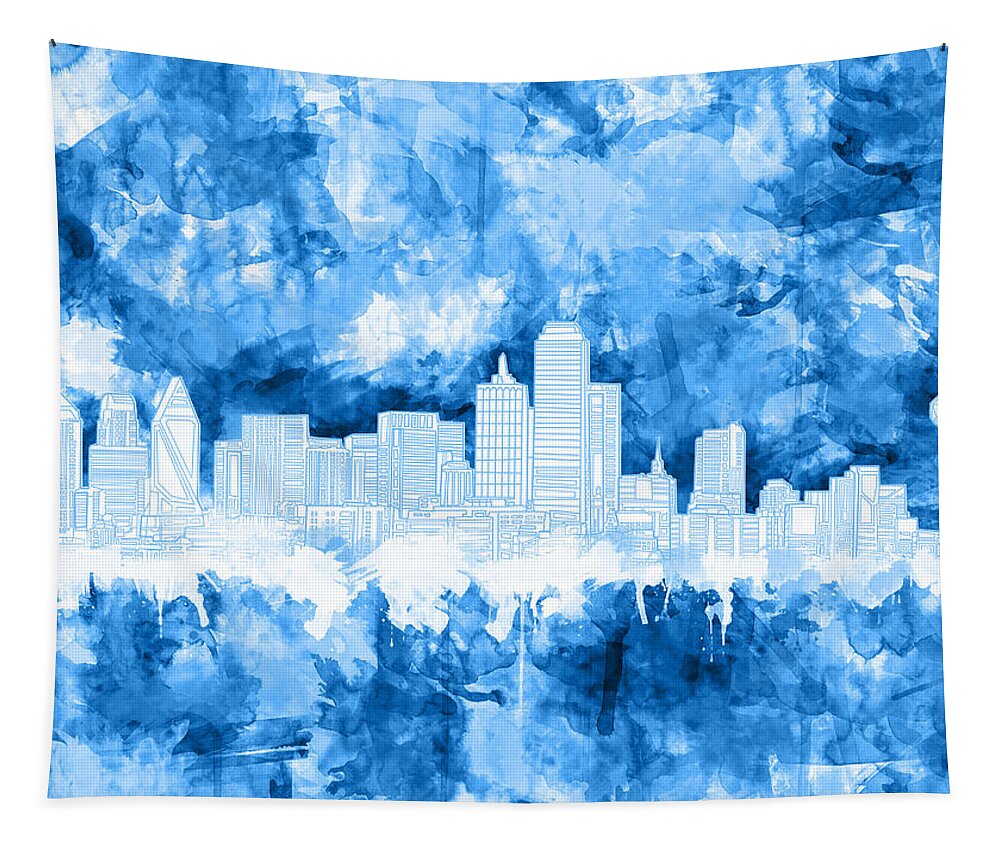 Dallas Tapestry featuring the painting Dallas Skyline Brush Strokes Blue by Bekim M
