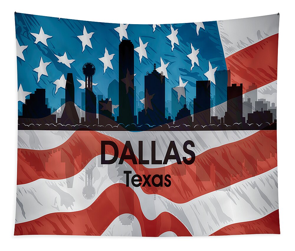City Tapestry featuring the mixed media Dallas TX American Flag by Angelina Tamez